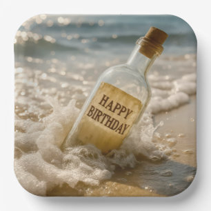 Alles Gute zum Geburtstag Nachricht in einer Flasc Pappteller