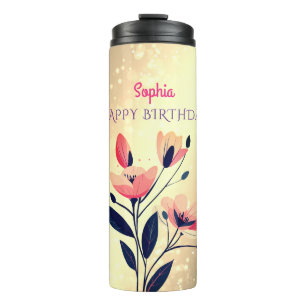 Alles Gute zum Geburtstag, Name, Blume auf Gradien Thermosbecher