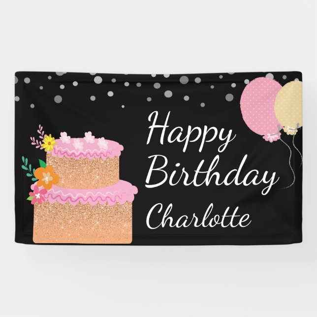 Alles Gute zum Geburtstag Name Geburtstagskuchen u Banner (Horizontal)