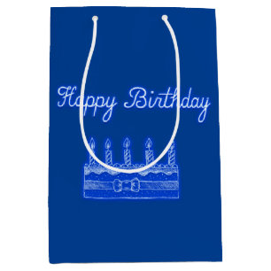 Alles Gute zum Geburtstag! Neon Blue Sign Text und Mittlere Geschenktüte