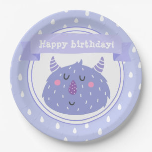 Alles Gute zum Geburtstag! Niedliches lila Monster Pappteller