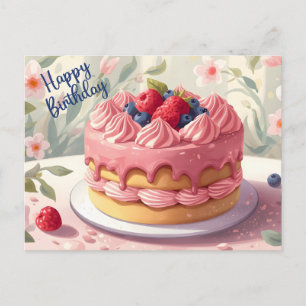 Alles Gute zum Geburtstag Obstkuchen und Blumen  Postkarte