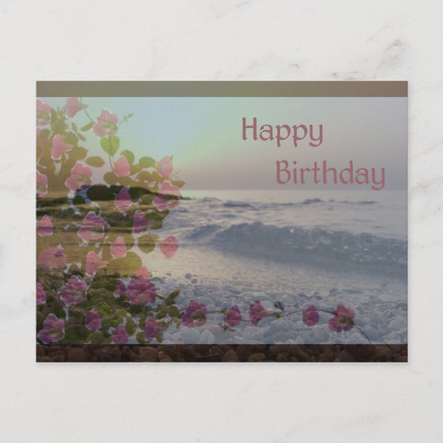 Alles Gute zum Geburtstag - Ocean & Bougainvillea  Postkarte (Vorderseite)