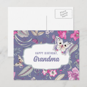 Alles Gute zum Geburtstag, Oma. Blume und Schmette Postkarte