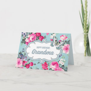 Alles Gute zum Geburtstag Oma. Blume und Schmetter Karte