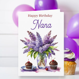 Alles Gute zum Geburtstag Oma Flieder und Cupcak Karte