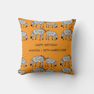 Alles Gute zum Geburtstag, Orange, Kenyan Zebras P Kissen
