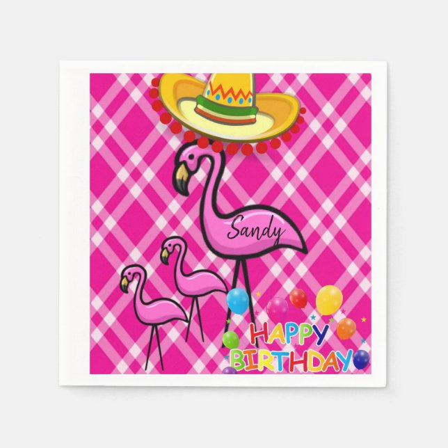 Alles Gute zum Geburtstag Papier Napkins, Flamingo Serviette (Vorderseite)