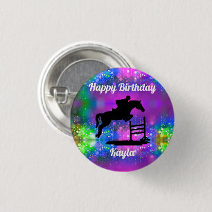 Alles Gute zum Geburtstag Pferd Reiter Springreite Button