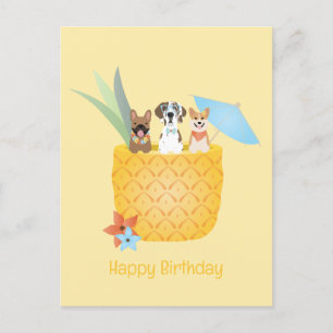 Alles Gute zum Geburtstag Pina Colada Ananas Hunde Postkarte