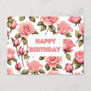Alles Gute zum Geburtstag Pink Aquarell-Rosen Postkarte