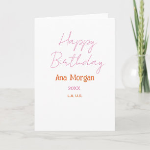 ALLES GUTE ZUM GEBURTSTAG PINK ORANGE NAME EINFACH KARTE