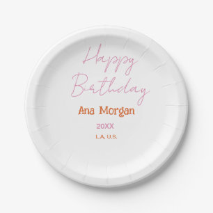 ALLES GUTE ZUM GEBURTSTAG PINK ORANGE NAME EINFACH PAPPTELLER