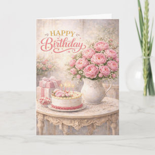 Alles Gute zum Geburtstag Pink Peony Cottage Still Karte