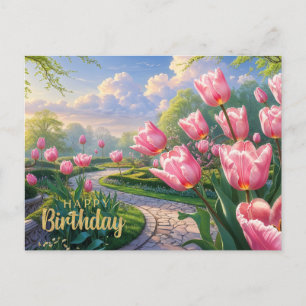 Alles Gute zum Geburtstag Pink Tulip-Garten im Frü Postkarte