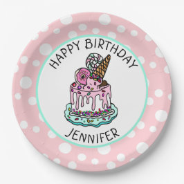 Alles Gute zum Geburtstag Pink und Mint Green Girl Pappteller