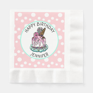 Alles Gute zum Geburtstag Pink und Mint Green Girl Serviette