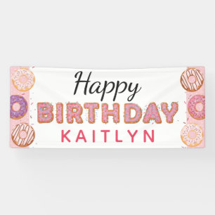 ALLES GUTE ZUM GEBURTSTAG Pinke Donuts Baby Mädche Banner