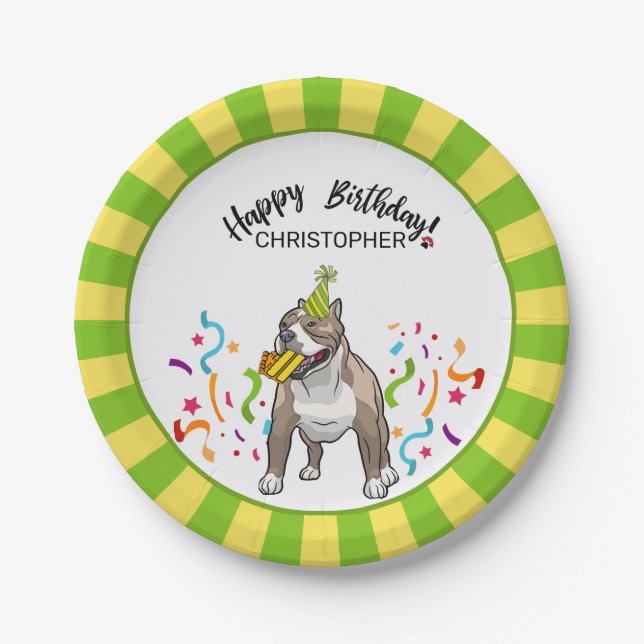 Alles Gute zum Geburtstag Pitbull HundeParty Pappteller (Vorderseite)