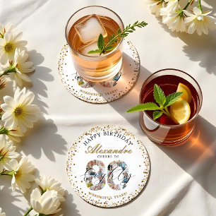 Alles Gute zum Geburtstag Prost auf 80 Jahre Foto- Runder Pappuntersetzer