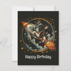 Alles Gute zum Geburtstag Raketenschiff Französisc Postkarte