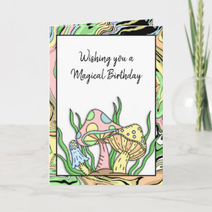 Alles Gute zum Geburtstag Retro Pilze und Malvorla Karte