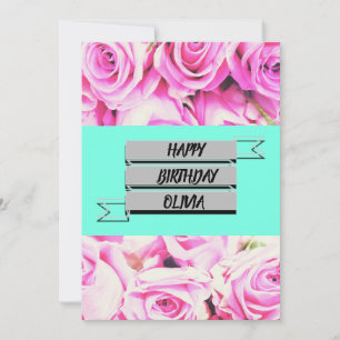 Alles Gute zum Geburtstag rosa Rosen Namenskarte Dankeskarte