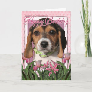 Alles Gute zum Geburtstag - Rosa Tulpen - Beagle W Karte