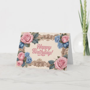 Alles Gute zum Geburtstag rosa und blaue Rosen Karte