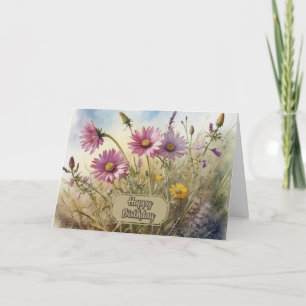 Alles Gute zum Geburtstag Rosa Wildblumen Sommer F Karte