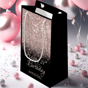 Alles Gute zum Geburtstag Rose Gold & Black Glitze Kleine Geschenktüte