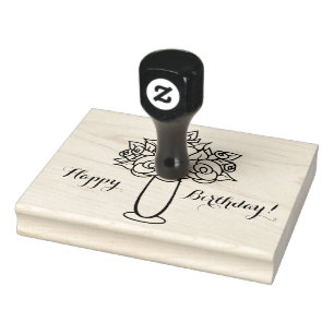 Alles Gute zum Geburtstag, Rose Vase, 4" x 5" Gumm Gummistempel
