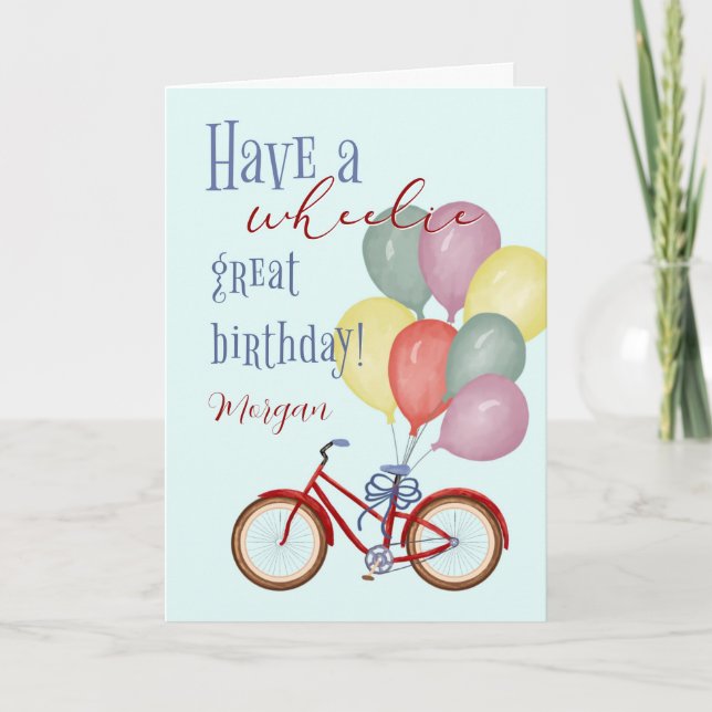 Alles Gute zum Geburtstag Rotes Fahrrad mit Indivi Karte (Vorderseite)