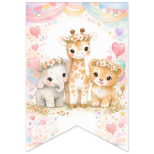 Alles Gute zum Geburtstag Safari-Tiere Rosa Mädche Wimpelkette