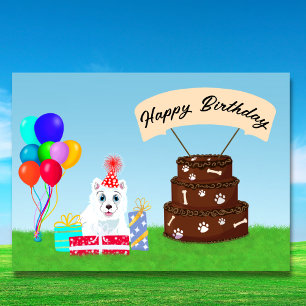 Alles Gute zum Geburtstag Samojede mit Kuchen Karte