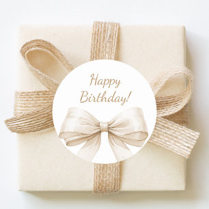 Alles Gute zum Geburtstag Schleife Creme Beige ele Runder Aufkleber