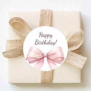 Alles Gute zum Geburtstag Schleife Rosa elegant Runder Aufkleber