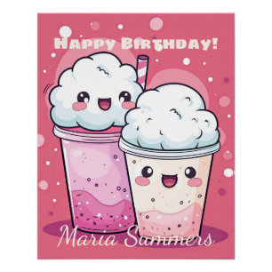 Alles Gute zum Geburtstag Schnee Creme Eis Kawaii  Poster