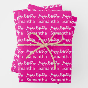 Alles Gute zum Geburtstag Schriftzug Hot Pink und Geschenkpapier Set