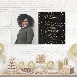 ALLES Gute zum Geburtstag Schwarz & Gold Konfetti  Banner
