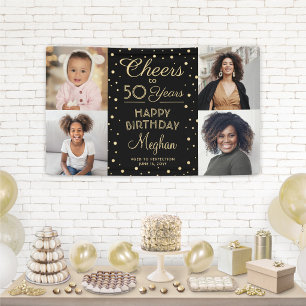 ALLES Gute zum Geburtstag Schwarz & Gold Konfetti  Banner