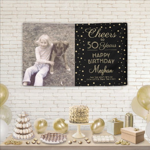 ALLES Gute zum Geburtstag Schwarz & Gold Konfetti  Banner