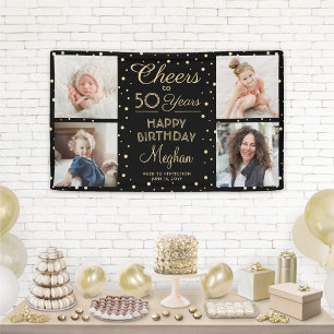 ALLES Gute zum Geburtstag Schwarz Gold Konfetti Vi Banner