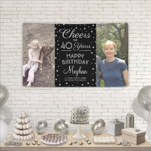 ALLES Gute zum Geburtstag Schwarz Silber Konfetti Banner