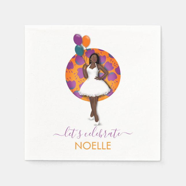Alles Gute zum Geburtstag! Schwarze Frau, Balloons Serviette (Vorderseite)