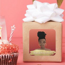 Alles Gute zum Geburtstag! Schwarze Frau mit Gold- Quadratischer Aufkleber