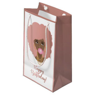Alles Gute zum Geburtstag! Schwarze Frau rosa Afro Kleine Geschenktüte