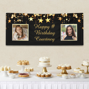 Alles Gute zum Geburtstag Schwarze Goldene Sterne  Banner
