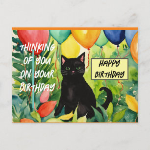 Alles Gute zum Geburtstag :schwarze Katze eröffnet Postkarte
