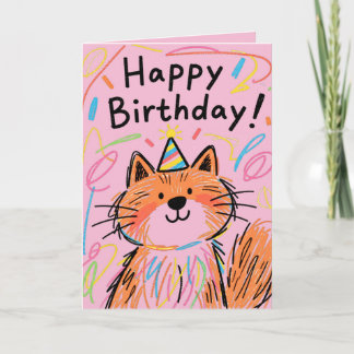 Alles Gute zum Geburtstag Scribble Cat Karte Pink